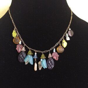 Piddley Links Charm Multicolor Gold Tone Link Necklace Seashell Ocean Vacation